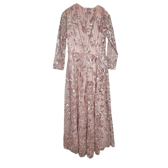 Mac Duggal Embellished V Neck Illusion Long Sleeve A Line Gown Size 10 - Picture 15 of 16